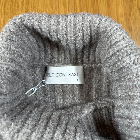 NWT Self Contrast Taupe Ribbed Turtleneck Knit Sweater Vest – Women’s Small - Picture 6 of 7